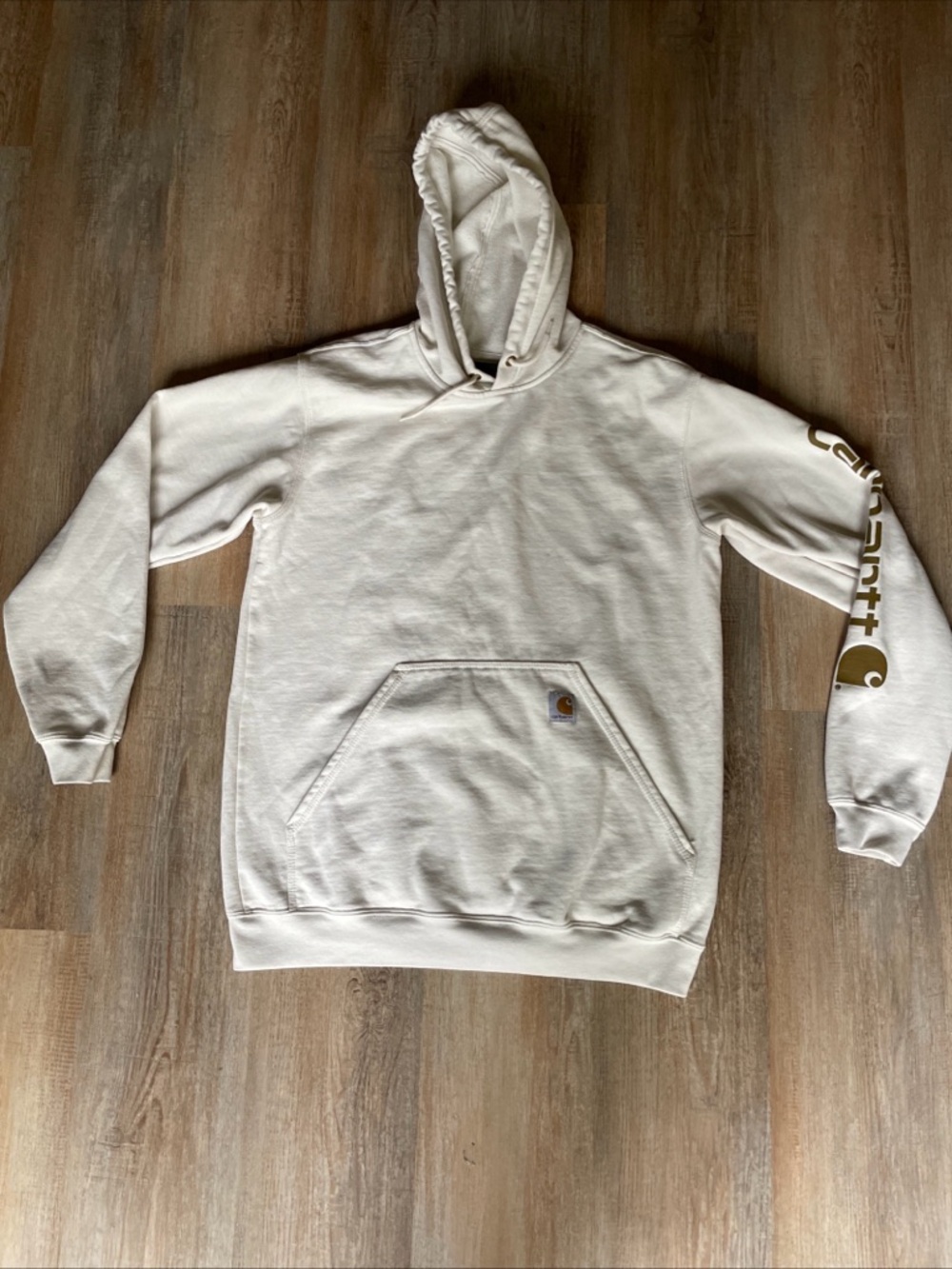 Carhartt Loose Fit Logo Sleeve Pullover Fleece Hoodie White Size L
